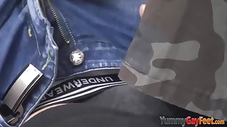 Feet shagging uncaring twink sperms over soles